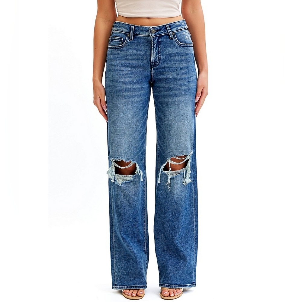 HIDDEN Wide Leg Distressed Dad Jeans In 25 NWOT